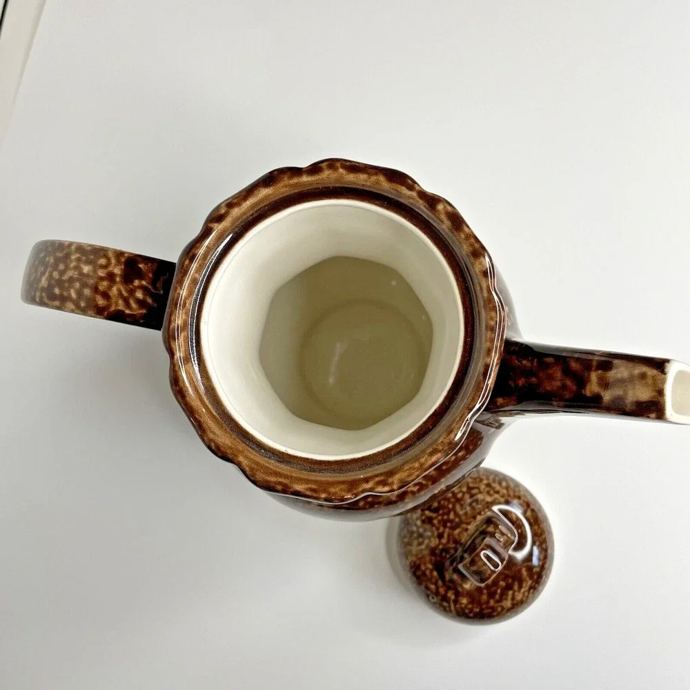 Vtg Mikasa Country Charm Pitcher with Lid Coffee Pot Teapot 12 Inch Brown Marble